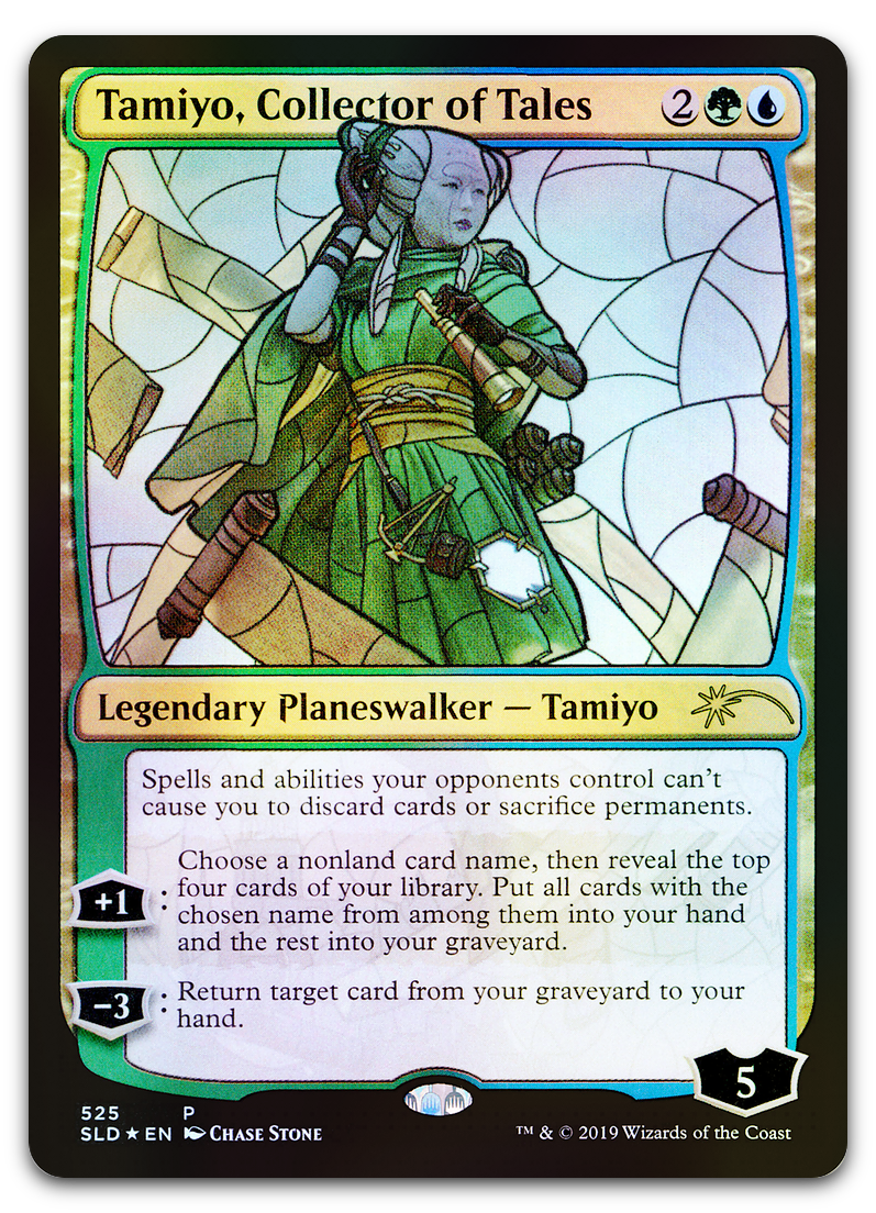 mtg stained glass cards Tamiyo, Collector of Tales (Stained Glass) (Secret Lair Drop Series)