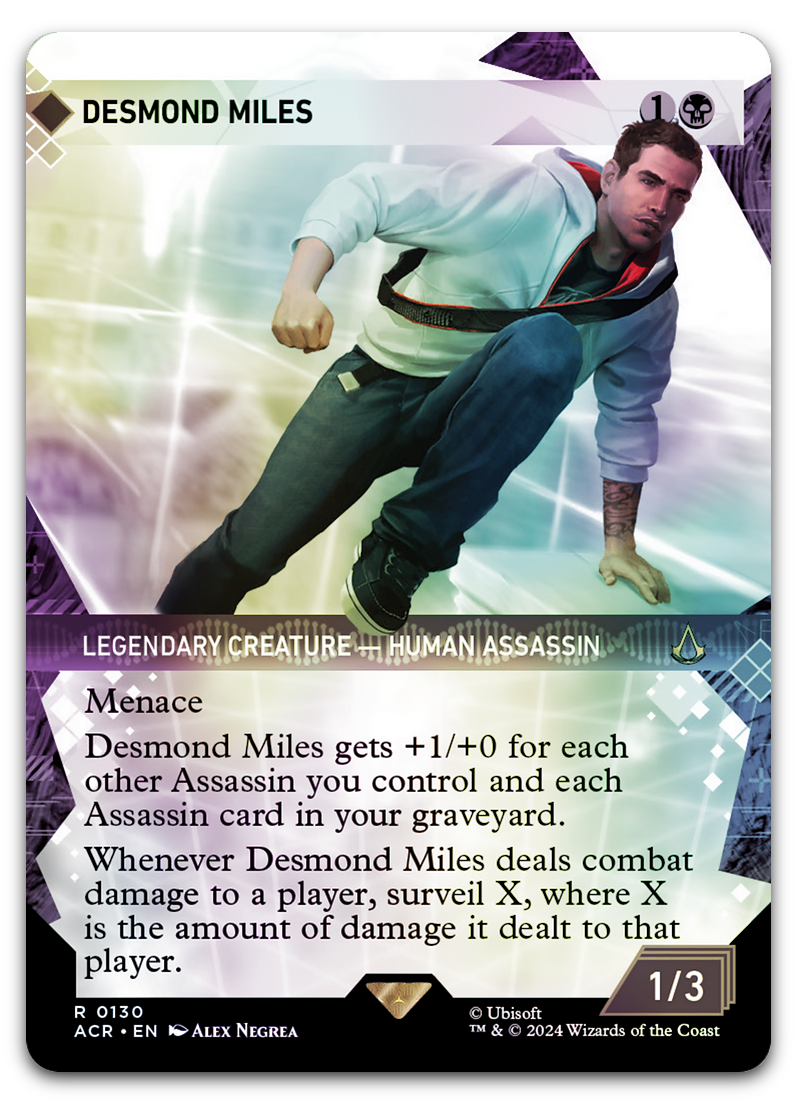 desmond miles mtg card (Showcase) (Universes Beyond: Assassin's Creed) Mufasa surveil X Magic: The Gathering Lorwyn Color-:Silverquill