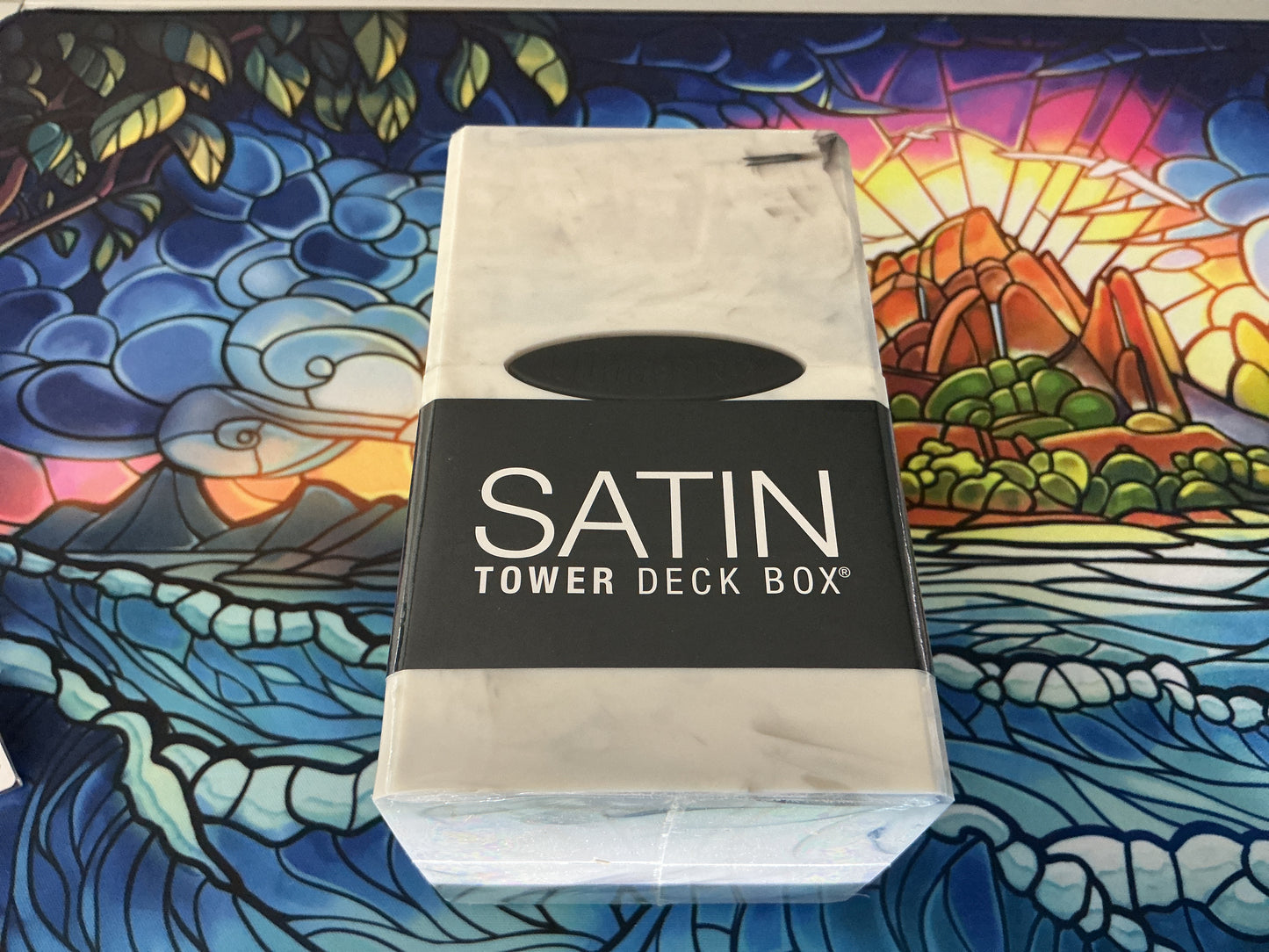 Ultrapro Satin Tower Deck Box With Dice Tray (Marble Black/White)