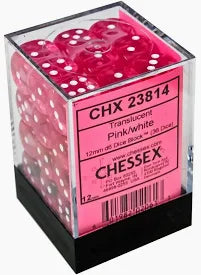 Chessex Dice - Translucent Pink/White Polyhedral 12mmD6 (36 Dice)