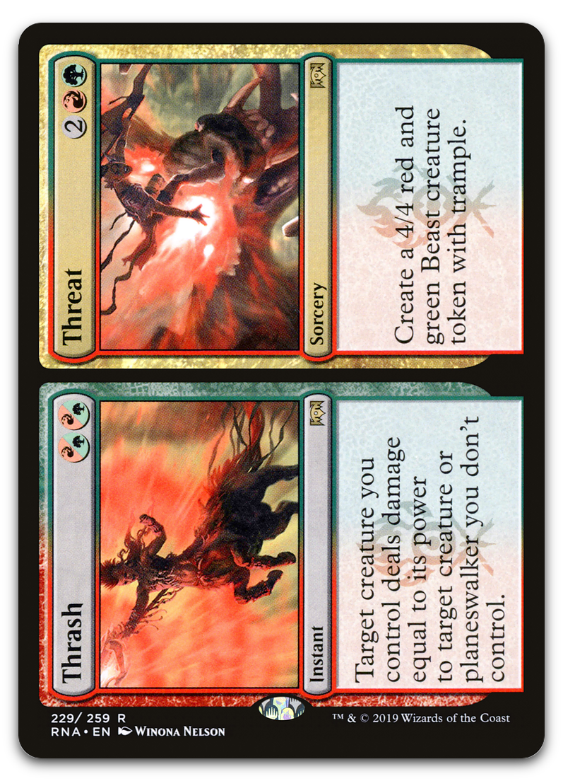 Thrash // Threat (Ravnica Allegiance)