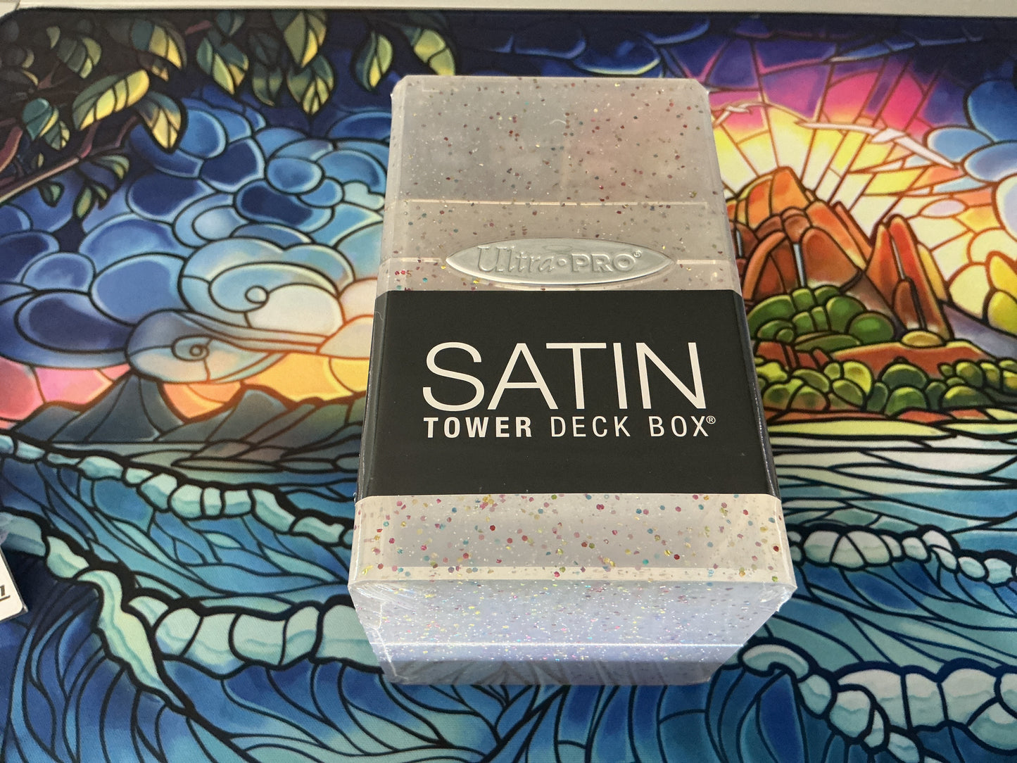 Ultrapro Satin Tower Deck Box With Dice Tray (Glitter Clear)