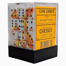 Chessex Dice - Brush Sunrise/black 12mmD6 (36 Dice)
