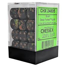 Chessex Dice - Brush Deep forest/gold 12mmD6 (36 Dice)
